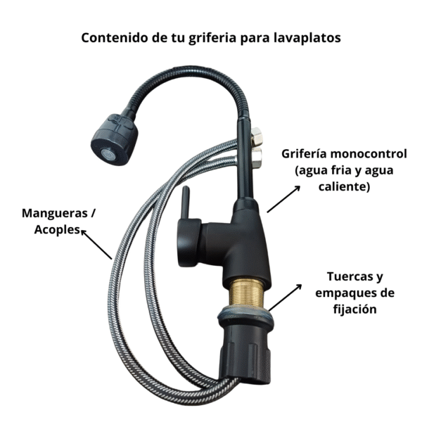 Grifería Lavaplatos Negra Monocontrol Flexible
